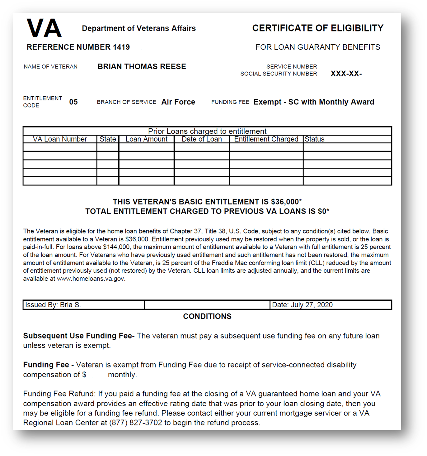 VA COE Letter Example