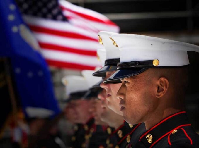 Marines standing at attention