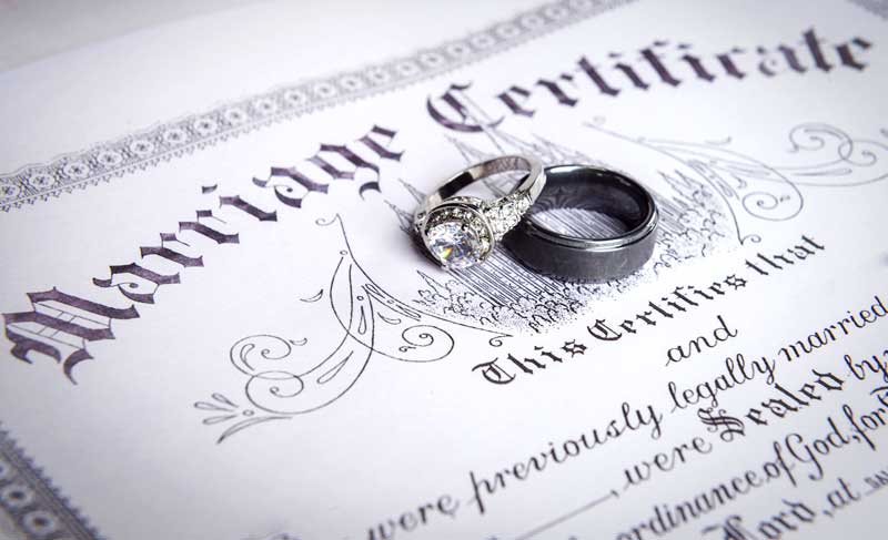 marriage certificate wedding rings